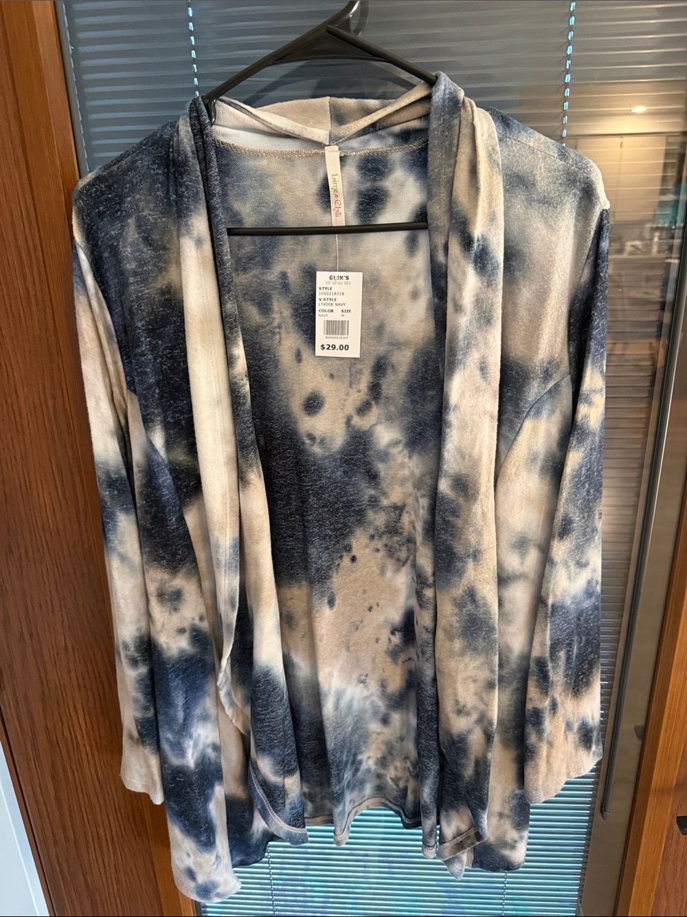 Tie-Dye Open-Front Cardigan Sweater - Blue & White